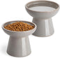 vancasso Ceramic Elevated Cat Bowls 2-Pack - 6.2" Extra Wide Raised Cat Food & Water Dishes, 5.1" Optimal Height Anti-Whisker Fatigue Shallow Bowls for Cats/Kittens/Dogs, Lead & Cadmium Free (Grey)