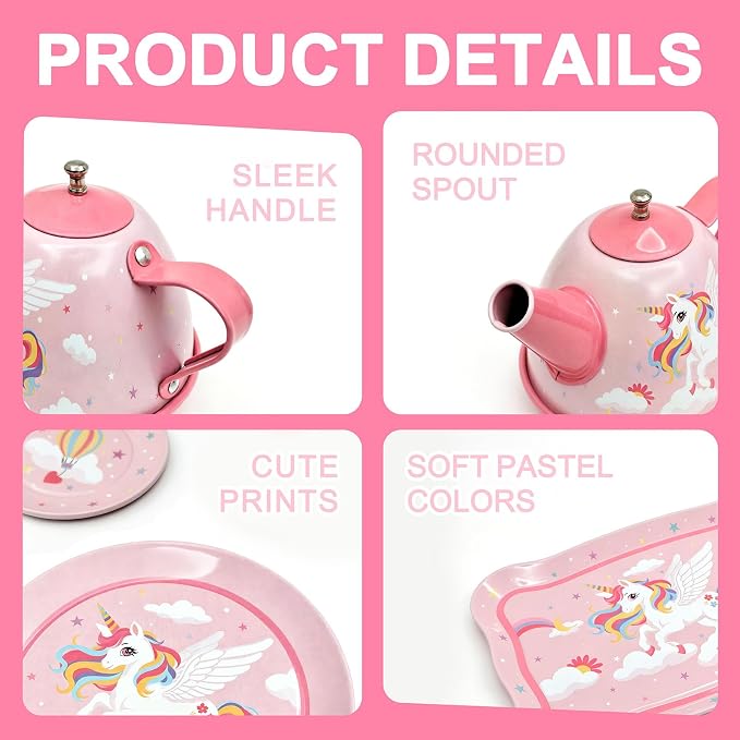 Tea Party Set for Little Girls, Pretend Tin Teapot Set - Image 7