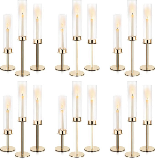 Hurricane Candle Holders Metal Candlestick Holder for Glass Taper Tall Candle Holders with Crystal Chimney Tube Candles Stands for Home Decor, Christmas, Dinning (18, Gold)