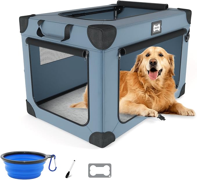 42 Inch Foldable Dog Travel Crate Blue by Unknown