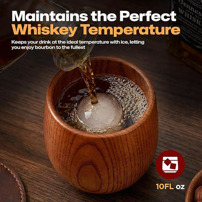 AIUHI Wooden Whiskey Glasses, Old Fashioned Bourbon Cups, Handcrafted Wooden Bourbon Drinking Glass for Ideal Gift for Whiskey Lovers, Perfect for Home Bar, Whiskey Tasting & Outdoor Gatherings(4Pack)