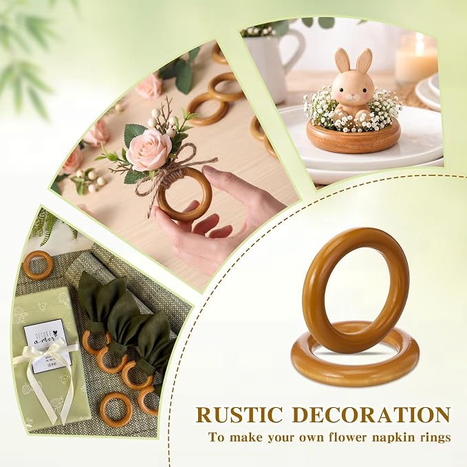 Thenshop 100 Pcs Decorative Wooden Napkin Rings Bulk Exquisite Round Dining - Image 6