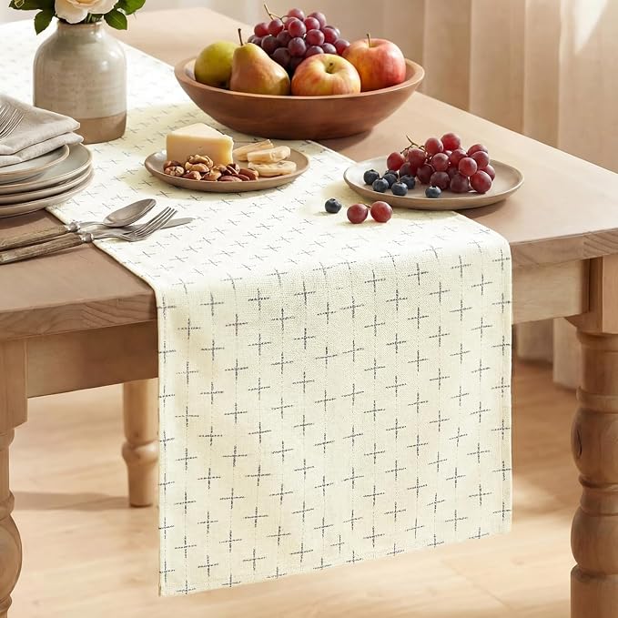 Artoid Mode White Cross-Star Textured Table Runner, Seasonal Waterproof Rustic by ArtoidMode