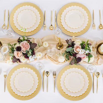 LIYH 8 Pcs Gold Charger Plates 13'' Plastic Round Chargers Plates Reusable Wedding Dinner for for Table Setting Wedding Party Decoration