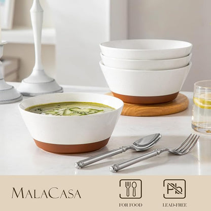 MALACASA Soup Bowls, Ceramic Salad Bowls Set of 4, 36oz Ceramic Bowls | - Image 4