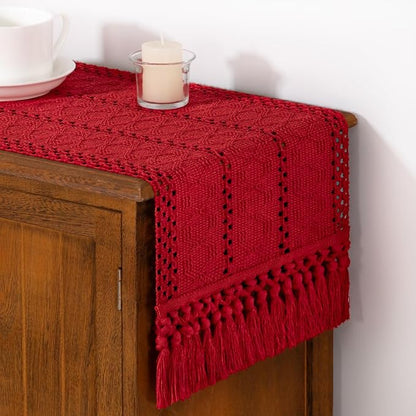 DeZerlor Boho Macrame Table Runner Spring Easter Farmhouse Woven Table Runner - Image 4