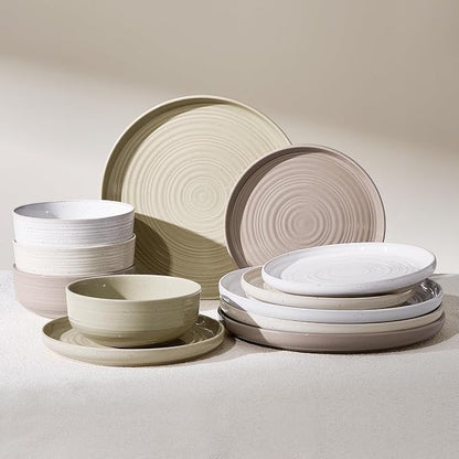 Stoneware Dinnerware Set for 4, Plates & Bowls, Chip & Scratch Resistant by FamiwarePremium