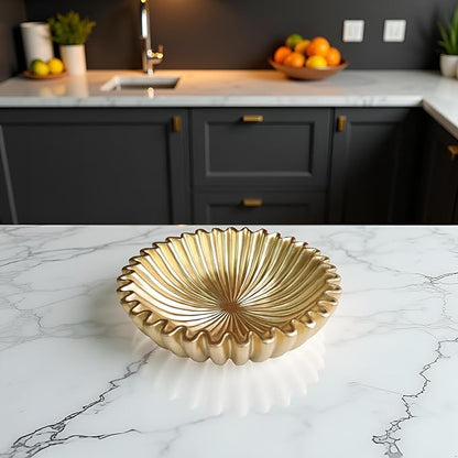 10" Large Decorative Bowl decor, Scalloped Bowls for Modern Home Decor,Ruffle Decor,Stylish Key Bowl for Entry Table,Decorative Fruit Bowl for Kitchen Counter,Golden