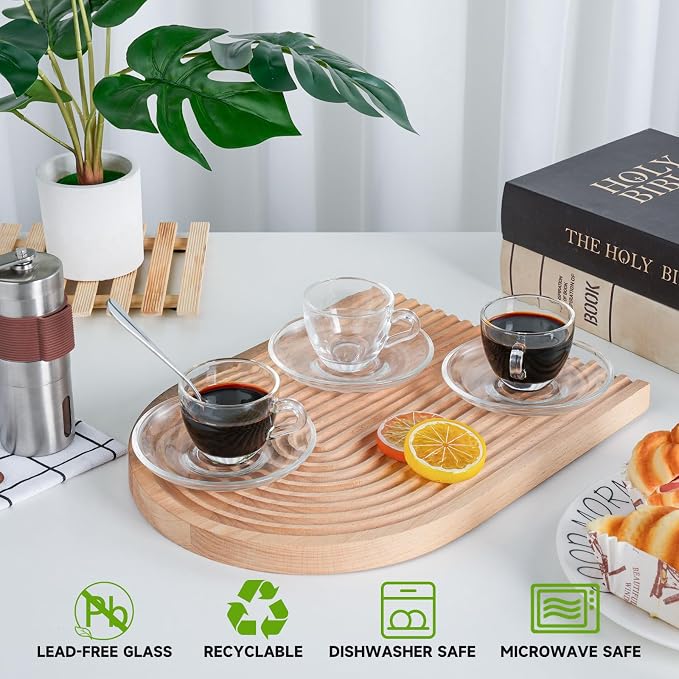 Glass Espresso Shot Cups with Saucers Set of 6, Dishwasher & Microwave Safe - Image 3