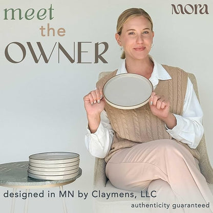 Mora Ceramic Flat Plates Set of 6-8 in - The Dessert, Salad, Appetizer, Small Lunch, etc Plate. Microwave, Oven, and Dishwasher Safe, Scratch Resistant. Kitchen Porcelain Dish - Earl Grey
