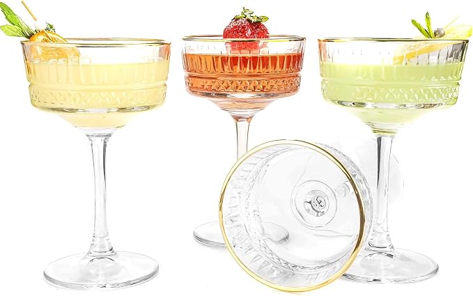 Vintage Coupe Glasses Set of 4, Wine Glasses, Long Stem Glassware by the+mask+el+turko