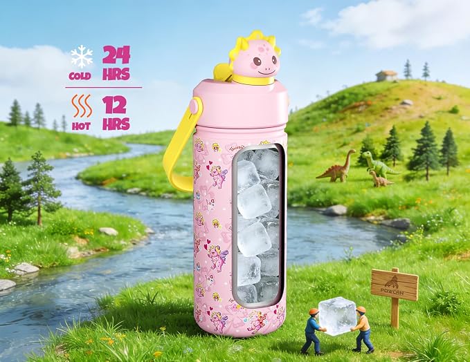 POWCAN 18 oz Kids Water Bottle: 2-in-1 Straw Spout Lid - Image 2