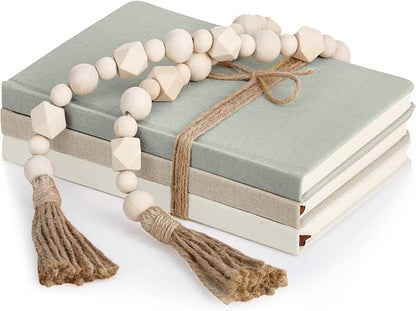 3 Pieces Faux Decorative Books Set for Home Decor Fake Book for Shelves Coffee Table Stacked Linen Covered Display Notebook with Wood Bead Bookend Gift for Living Room(Fresh Color)