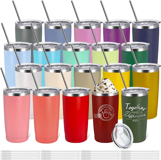YOUKE OLA 20 Pack Stainless Steel Tumbler Bulk 20oz Insulated Vacuum Travel Mug by YOUKEOLA