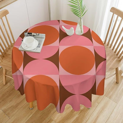 Mid Century Round Tablecloth, Abstract Retro 50s 60s Style Geometric Print Tablecloth for Home Party Dining Room Kitchen Decorm 70Inch(178cm)