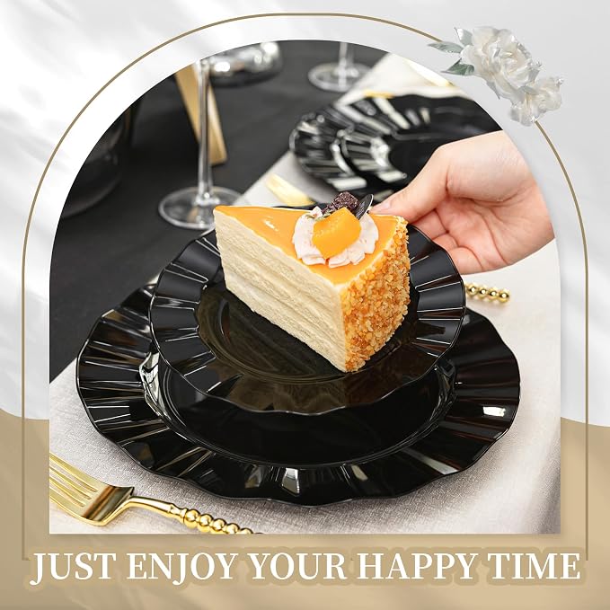 120PCS Black Plastic Plates, Wavy Plates | Heavy Duty Disposable Party Plates - Image 6