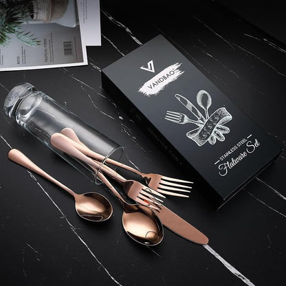 VANDBAO Coppery Flatware Cutlery Silverware Set 20 Pieces, Stainless Steel - Image 2
