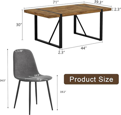 Dining Table Set for 8, Modern 71'' Dark Wood Dining Table and Fabric Dining Chairs Set of 8,Table and Chairs Set of 8,Ideal for Kitchen Dining Room