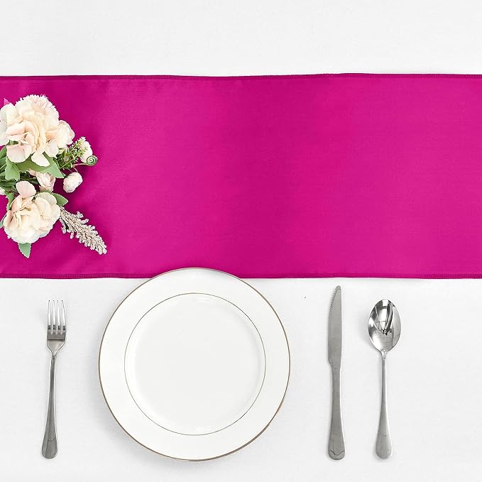 15-Pack Fuchsia Satin Table Runner 12 x 108 Inch Long Fuchsia Bright and Smooth - Image 2