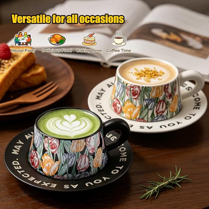 Tea Cup and Saucer Set Floral Design Porcelain Ceramic Coffee Cup Sets - Image 4