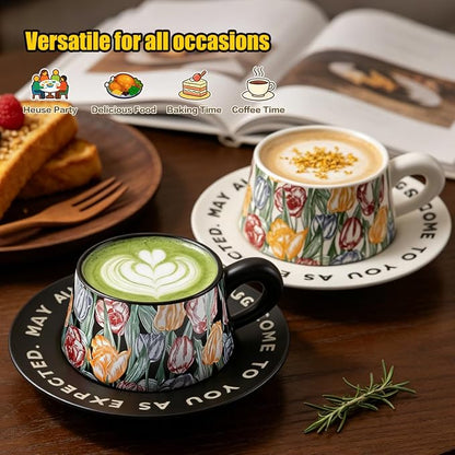 Tea Cup and Saucer Set Floral Design Porcelain Ceramic Coffee Cup Sets - Image 4