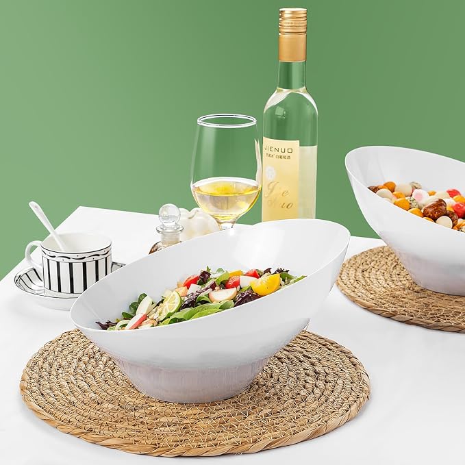 bUCLA 12 Pack White Plastic Serving Bowls - 54 OZ Angled Table Salad and Fruit - Image 4