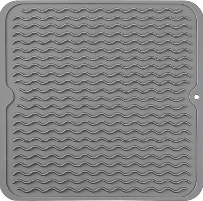 Silicone Dish Drying Mat for Multiple Usage,Easy clean,Eco-friendly,Heat-resistant Silicone Mat for Kitchen Counter or Sink,Refrigerator or Drawer liner Grey M 12 inches x 12 inches