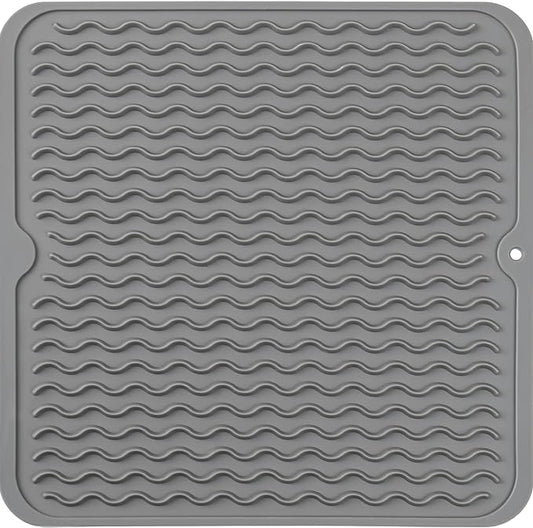 Silicone Dish Drying Mat for Multiple Usage,Easy clean,Eco-friendly,Heat-resistant Silicone Mat for Kitchen Counter or Sink,Refrigerator or Drawer liner Grey M 12 inches x 12 inches