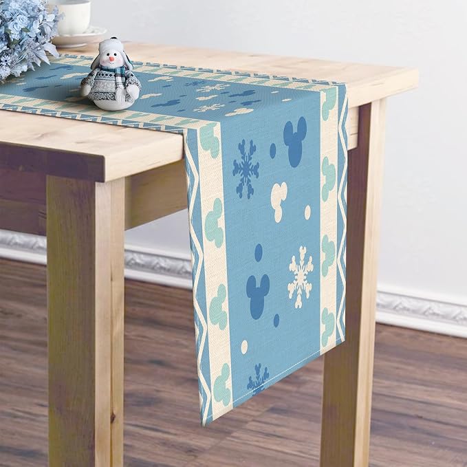 Seliem Winter Blue Table Runner, Snowflake Polka Dot Kitchen Dining Table | - Image 5