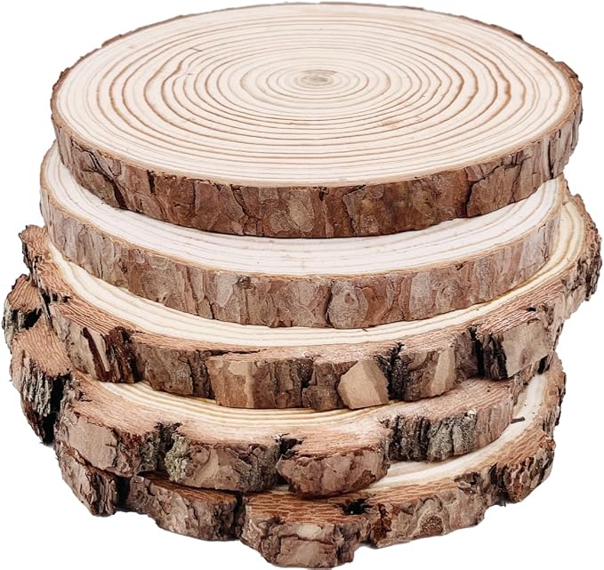 Natural Round Discs Rustic Wood Slices 5 Pcs 7-8 inch Unfinished Wood kit by WilliamCraftCalifornia
