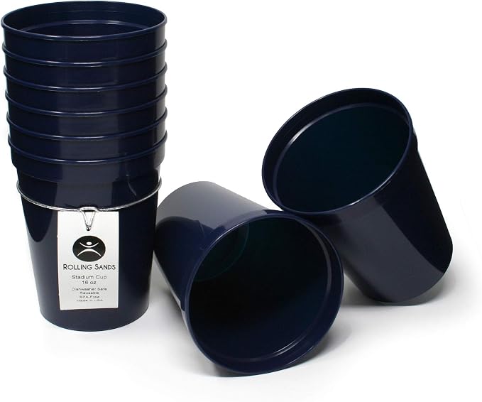 Rolling Sands 16 oz. Reusable Plastic Stadium Cups, 8 Pack, Made in USA by RollingSands