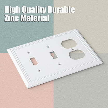 Henne Bery Sunken Pearls Heavy Duty Decorative Wall Plate Switch Plate Outlet Cover (Double Toggle/Single Duplex, White)