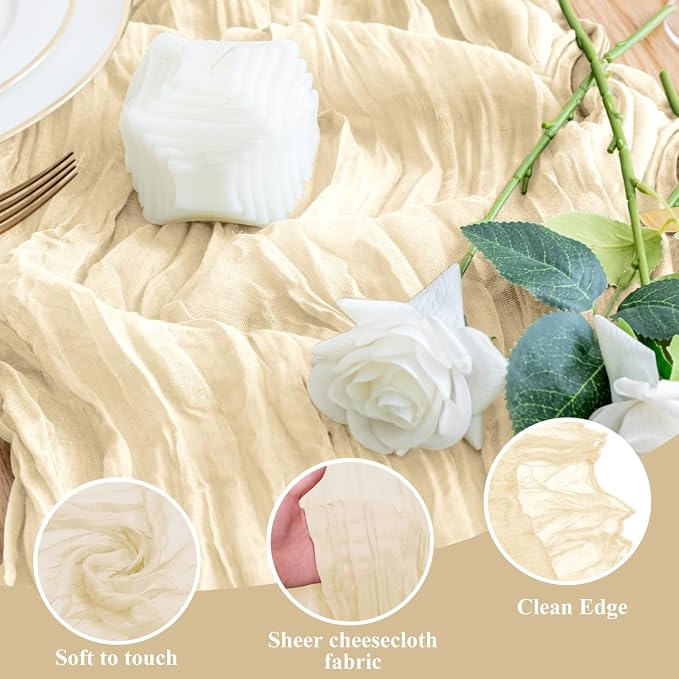 Cheesecloth Table Runner Beige 10FT Boho Gauze Runner, 6 Pack | 120 Inch Cheese - Image 3