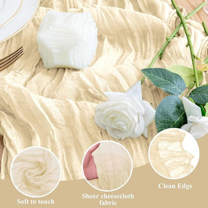 Cheesecloth Table Runner Beige 10FT Boho Gauze Runner, 3 Pack | 120 Inch Cheese - Image 3
