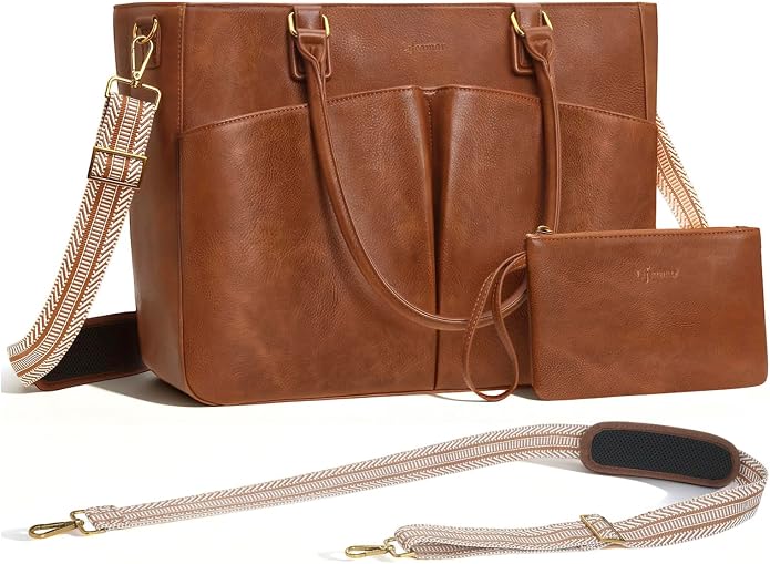 Laptop Tote Bag for Women, Leather Work Tote by Lifeamar