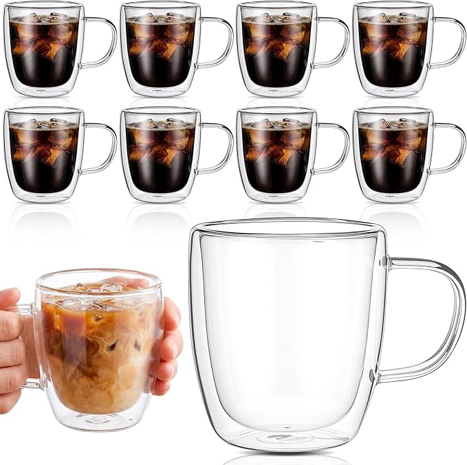 Patelai 8 Pcs 16oz Clear Glass Coffee Mugs Double Walled Coffee Cups Glasses by Patelai