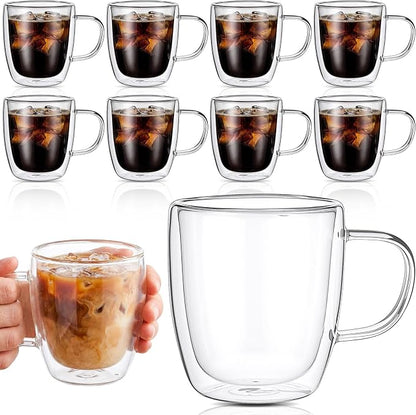 Patelai 8 Pcs 16oz Clear Glass Coffee Mugs Double Walled Coffee Cups Glasses by Patelai
