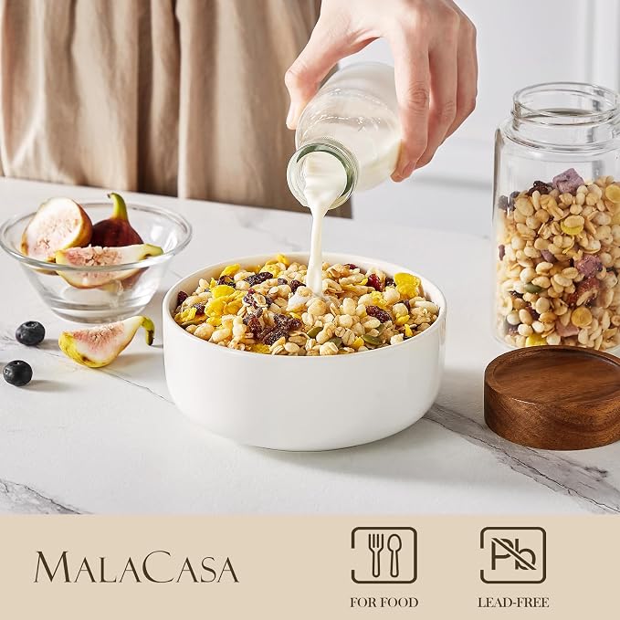 MALACASA 24 OZ Cereal Bowls, Porcelain Soup Oatmeal Bowls Set of 6, Kitchen - Image 3