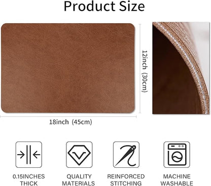 Cowhide Pattern Faux Leather Placemats Set of 4,Heat Resistant Non-Slip Waterproof Wipeable Washable Kitchen Dining PU Table Place Mats,Double-Sides Available,Dark Coffee