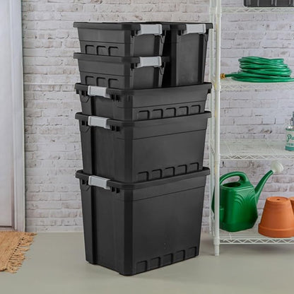 Sterilite 24-Pack Plastic Storage Bins with Lids, Stackable Containers, 10 Gallon, Black
