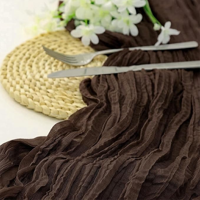 10 Pack Brown Cheesecloth Table Runner 17 x 108 Inch | Boho Gauze Fabric - Image 2