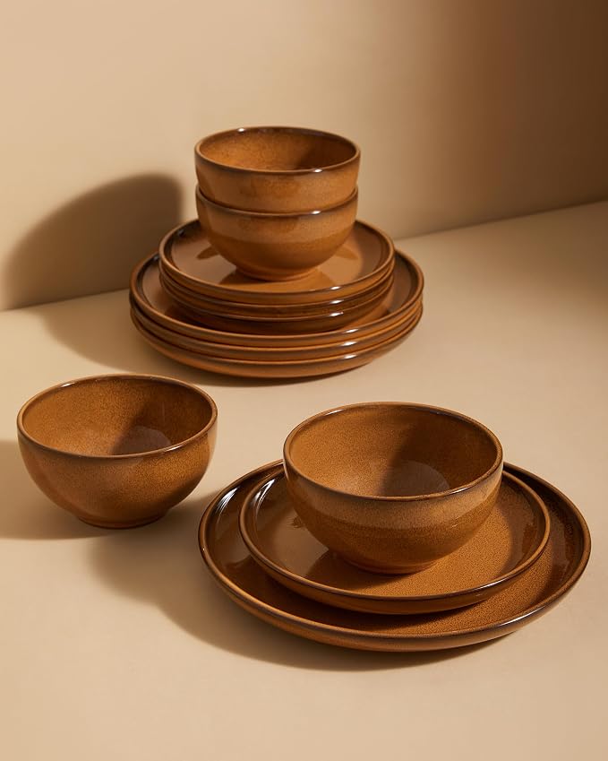 Santorini Mist Terracotta Reactive Glaze Plates and Bowls Sets, Stoneware - Image 5
