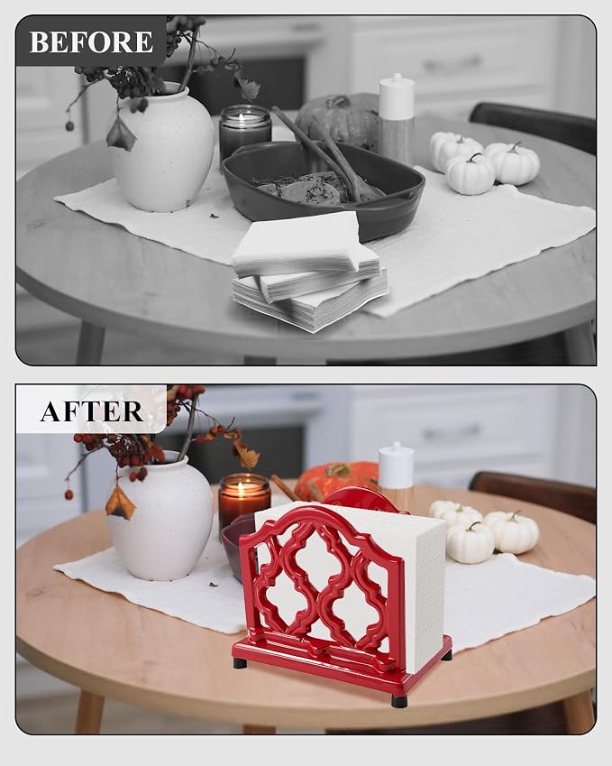 JOGREFUL Cast Iron Napkin Holder, Kitchen Organizer Classic Red | Vintage Metal - Image 4