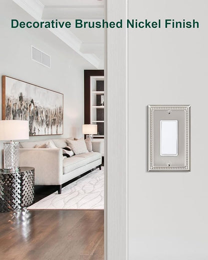 4-Pack Decorator Outlet Cover Plate, Decorative Switch Plates and Outlet Covers, Brushed Nickel Metal Wall Plates for Electrical Outlets, Receptacle, GFCI Outlet, Dimmer Switch