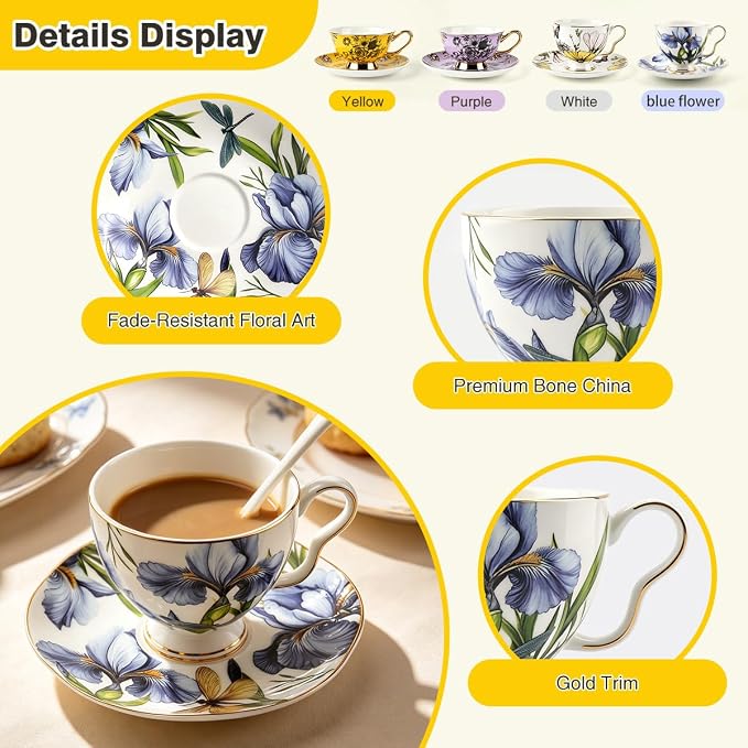 Bone China Tea Cup and Saucer Set - Image 4