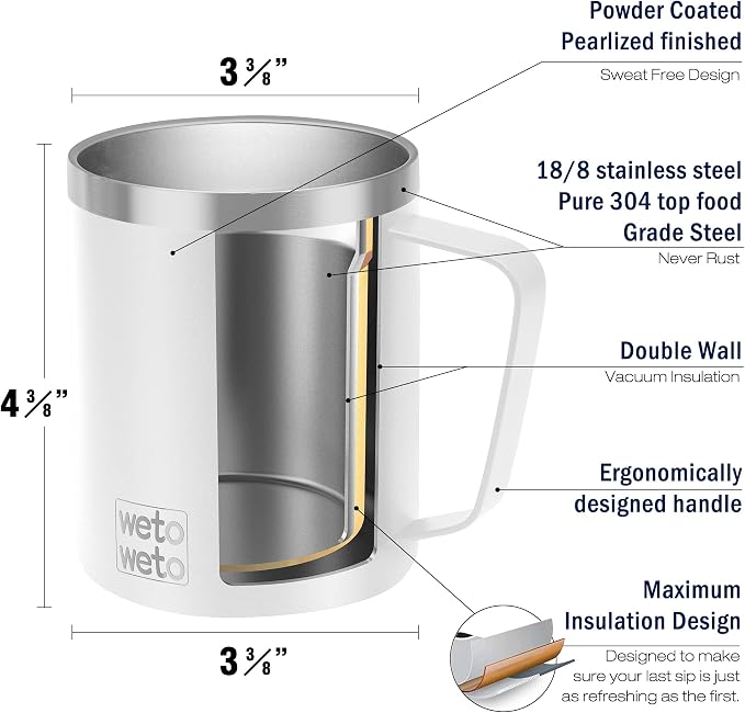WETOWETO 14 oz Coffee Mug, Vacuum Insulated Camping Mug - Image 3