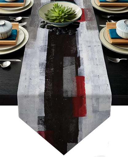 Red and Black Table Runner, Teal Abstract Modern Art Burlap Table Runners by AILUER