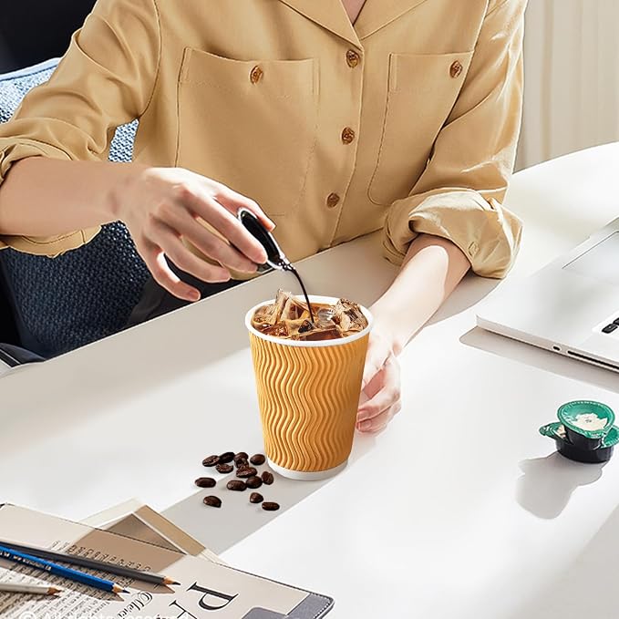 BYSNOW 100 Pack 12 oz Coffee Cups, Insulated Disposable Hot Paper Cups | - Image 5