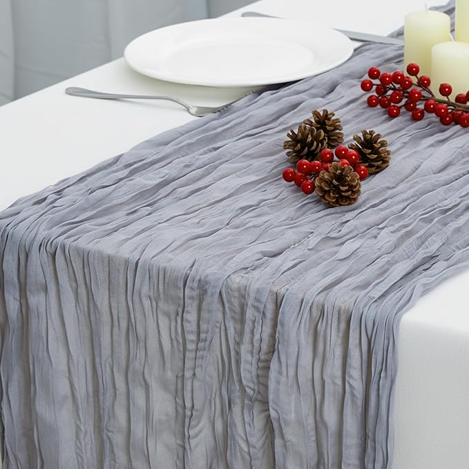 8 Pack Grey Cheesecloth Table Runner 120 Inch Boho Wedding Decor | Cheesecloth by Fixwal