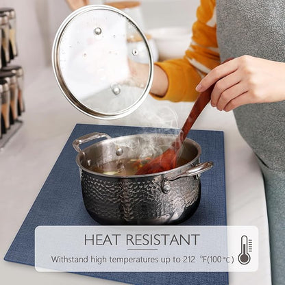 Faux Leather Placemats Set of 8 Washable PU Table mats for Kitchen Table - Heat Resistant, Waterproof, Easy Clean, Anti Slip 11.8" x 17" (Dark Blue-8 Pack)